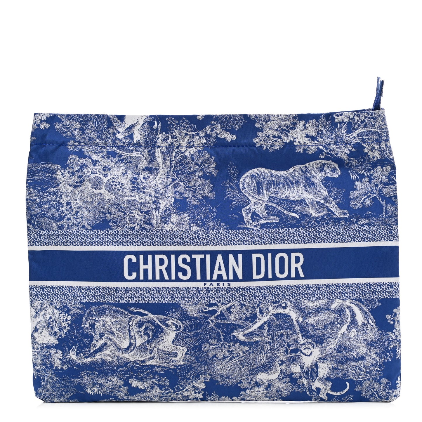 Embroidered Toile De Jouy Diortravel Zipped Pouch Blue