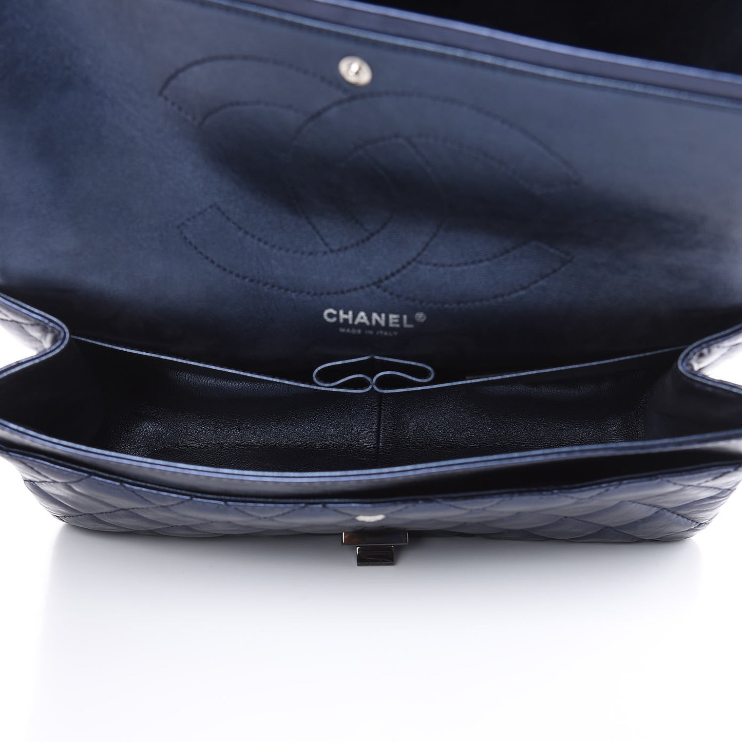 Metallic Aged Calfskin Quilted 2.55 Reissue 227 Flap Dark Navy Blue