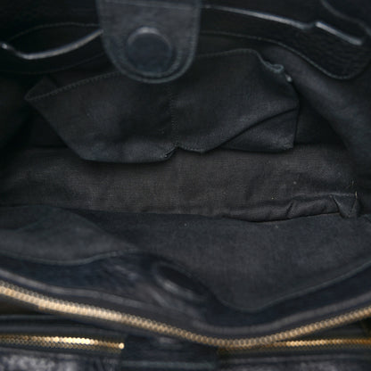 Gucci Pebbled Calfskin Medium Bamboo Shopper Tote Black 5 of 12