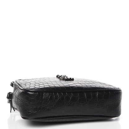 Saint Laurent Calfskin Crocodile Embossed Monogram Lou Camera Bag Black 4 of 10