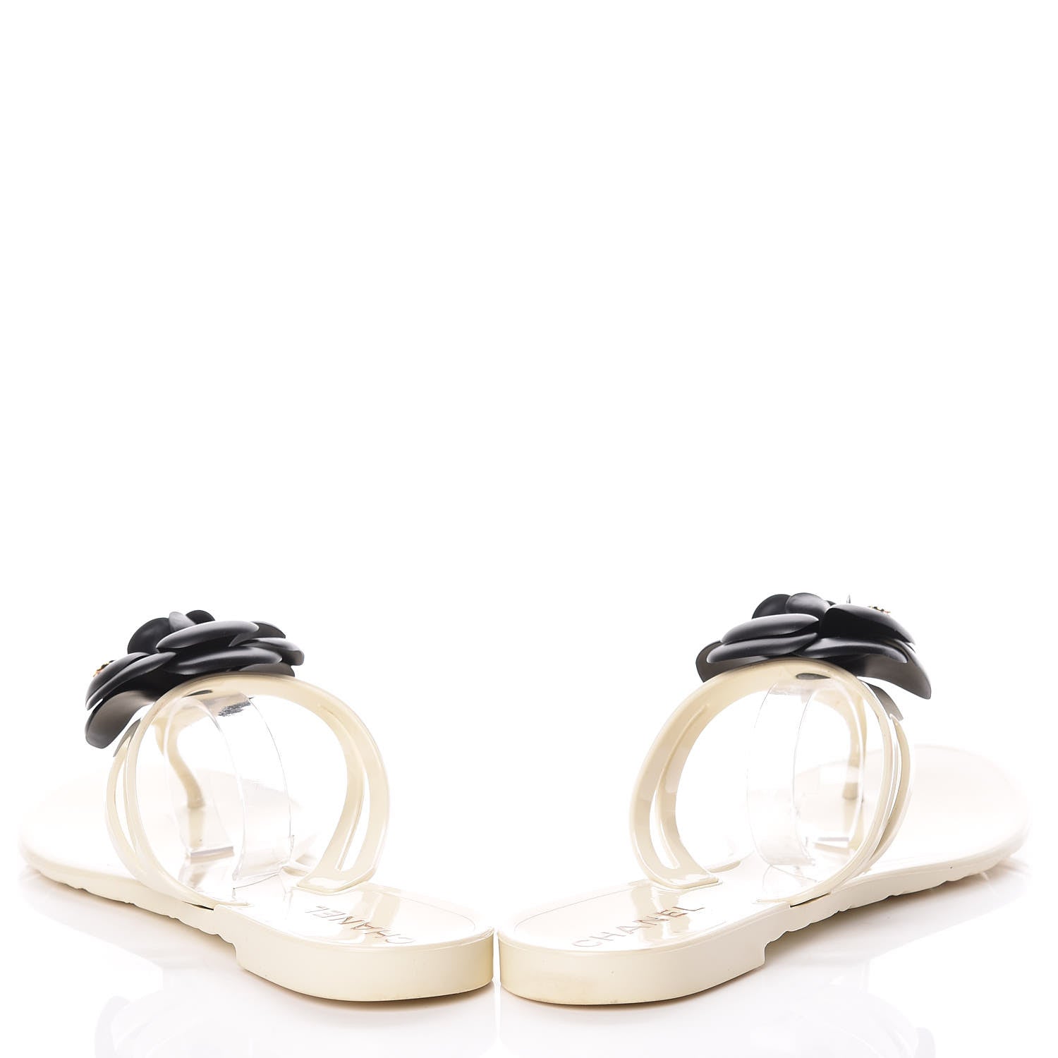 Chanel Jelly Camellia Thong Sandals 38 Ivory Black 5 of 15