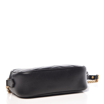 Gucci Calfskin Matelasse Mini GG Marmont Chain Shoulder Bag Black 4 of 9