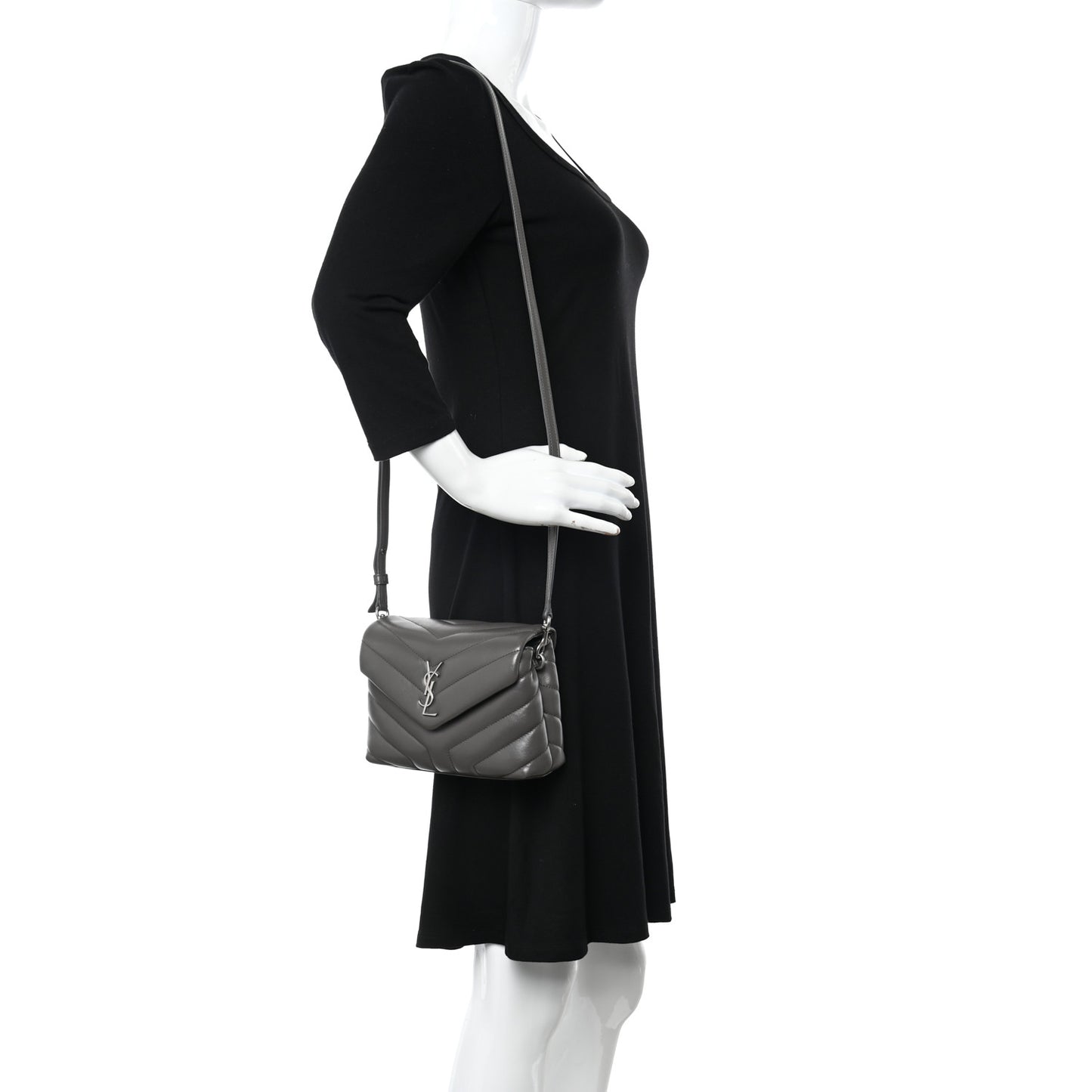 Calfskin Y Quilted Monogram Toy Loulou Crossbody Bag Grey Kaki