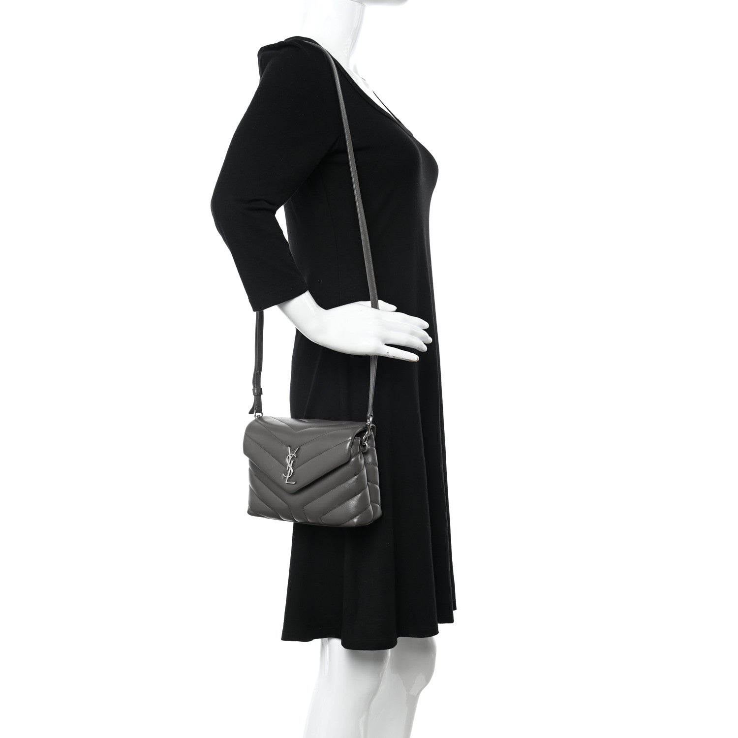 Saint Laurent Calfskin Y Quilted Monogram Toy Loulou Crossbody Bag Grey Kaki 2 of 10