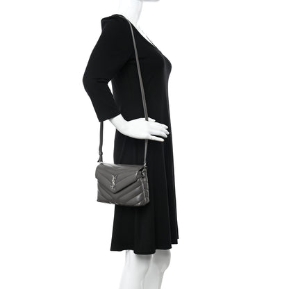 Saint Laurent Calfskin Y Quilted Monogram Toy Loulou Crossbody Bag Grey Kaki 2 of 10