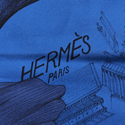 Hermes Silk L'Ombre Des Pivoine Scarf 90 Bleu Moyen Rouge White 2 of 5