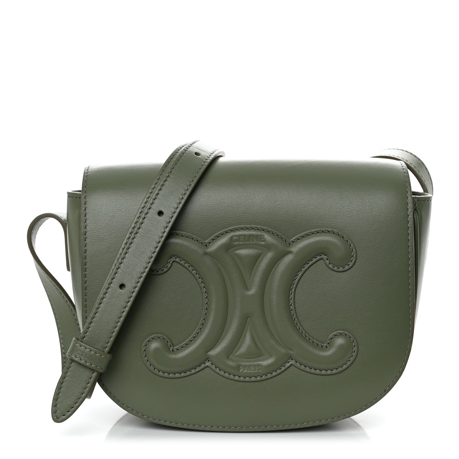 Celine Smooth Calfskin Cuir Triomphe Folco Crossbody Bag Army Green 1 of 12