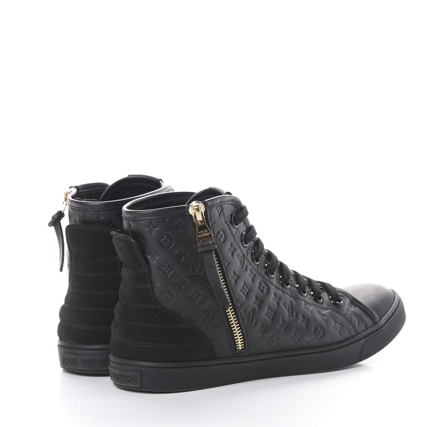 Calfskin Embossed Monogram Punchy High Top Sneakers 37.5 Black