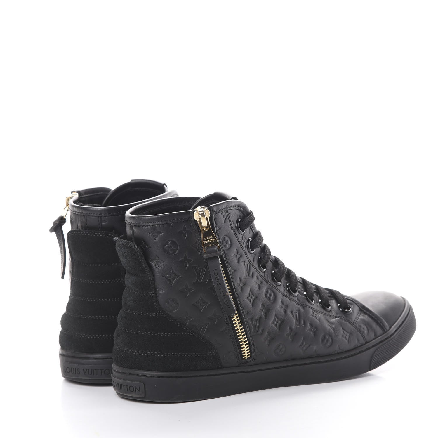 Louis Vuitton Calfskin Embossed Monogram Punchy High Top Sneakers 37.5 Black 4 of 8