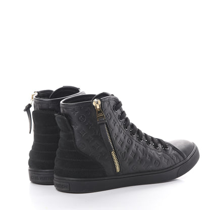 Louis Vuitton Calfskin Embossed Monogram Punchy High Top Sneakers 37.5 Black 4 of 8
