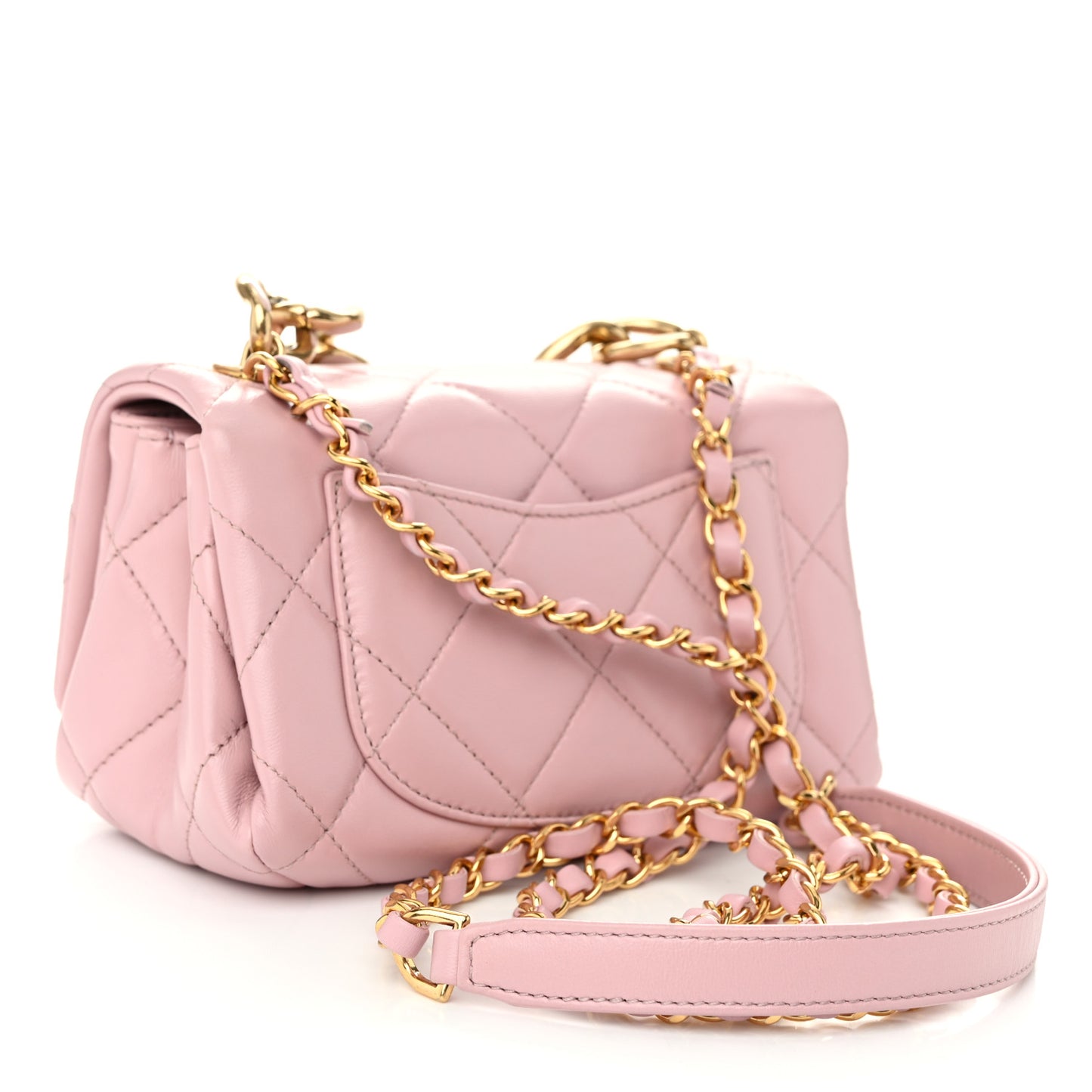 Lambskin Quilted Mini Color Match Flap Light Pink