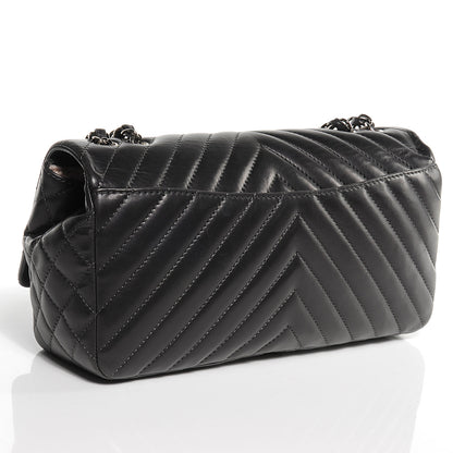 Chanel Lambskin Chevron Quilted Large Surpique Flap Dark Grey 3 of 8