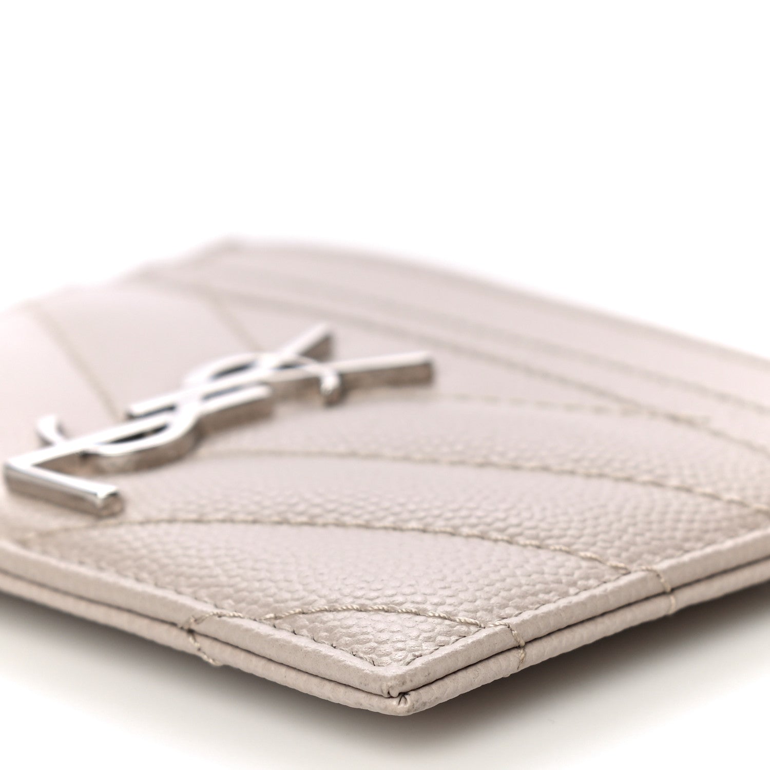 Saint Laurent Grain De Poudre Matelasse Chevron Monogram Credit Card Case Nude Powder 10 of 12