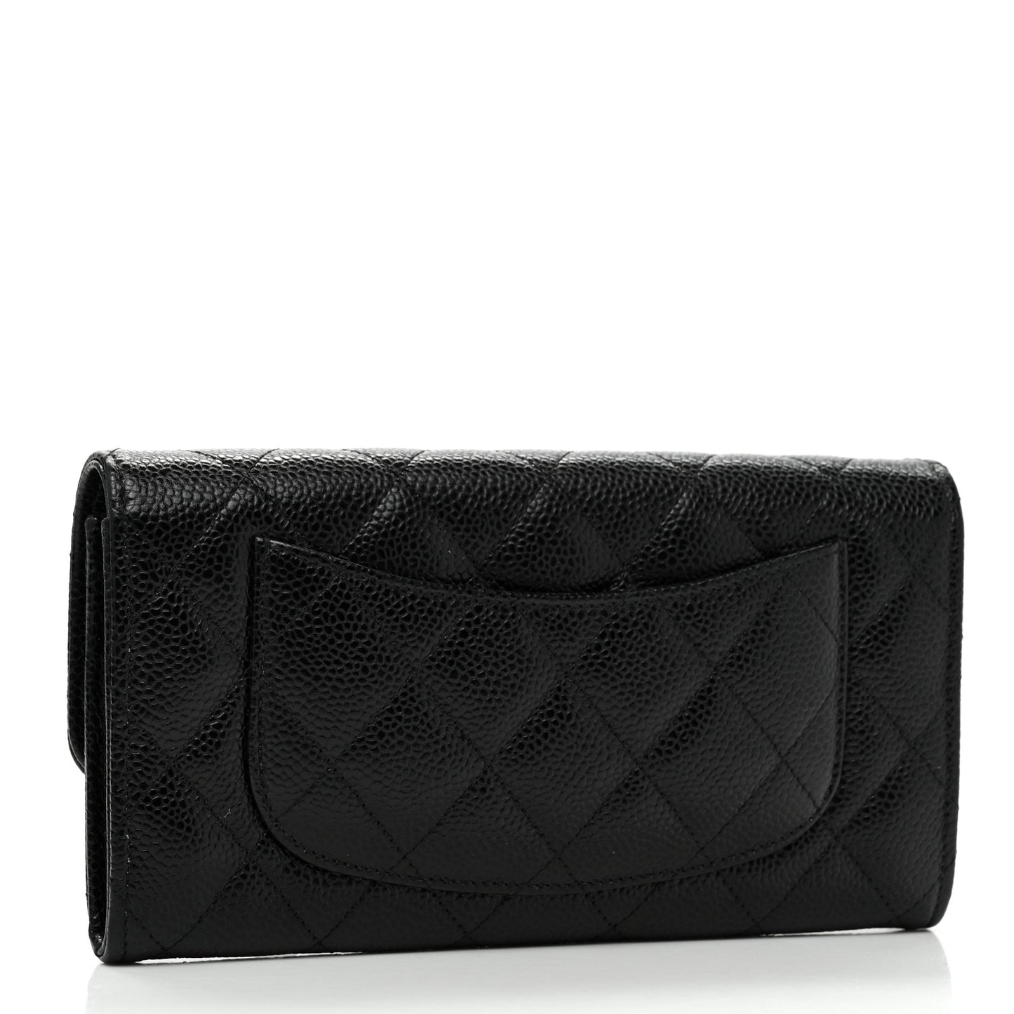 Caviar Quilted Long Flap Wallet Black