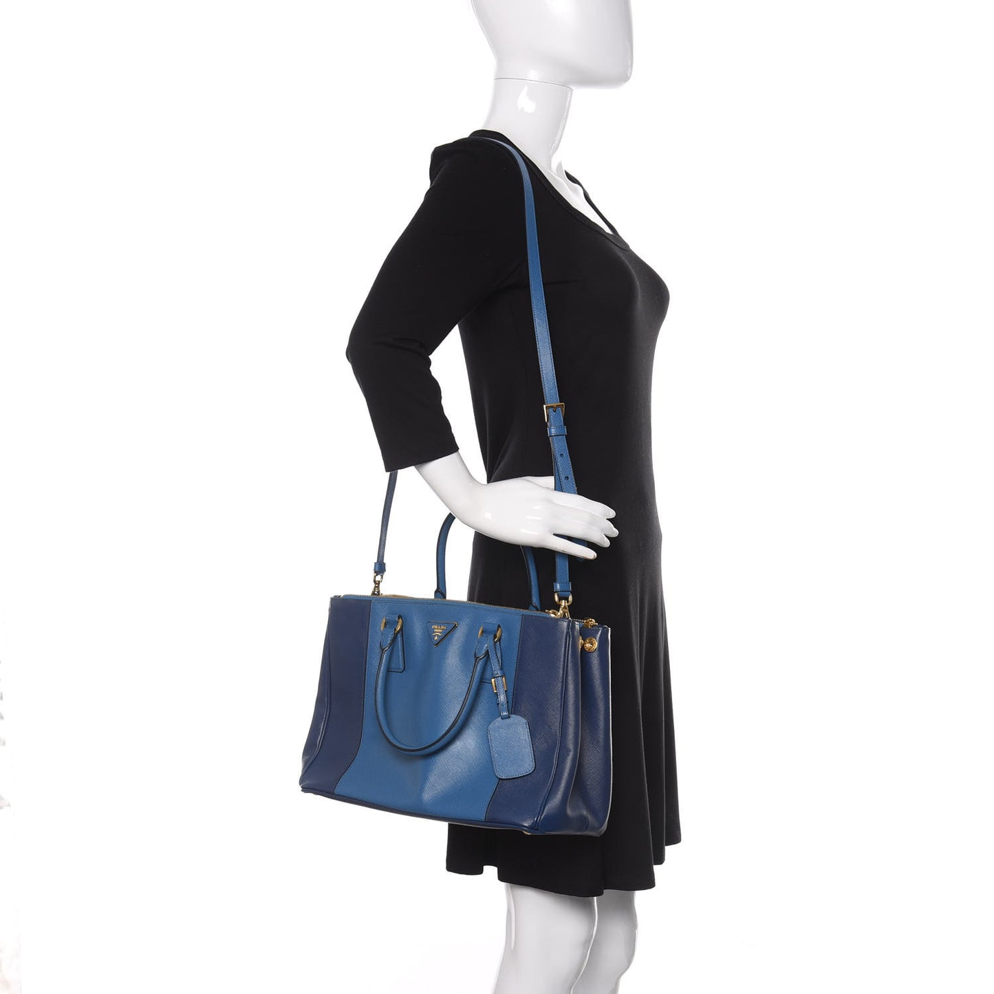 Saffiano Lux Colorblock Medium Galleria Double Zip Tote Bluette Cobalto