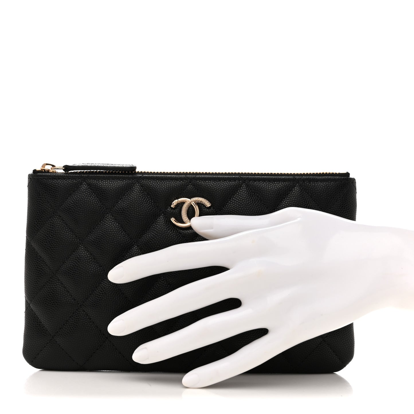 Caviar Quilted Crystal Cosmetic Case Black