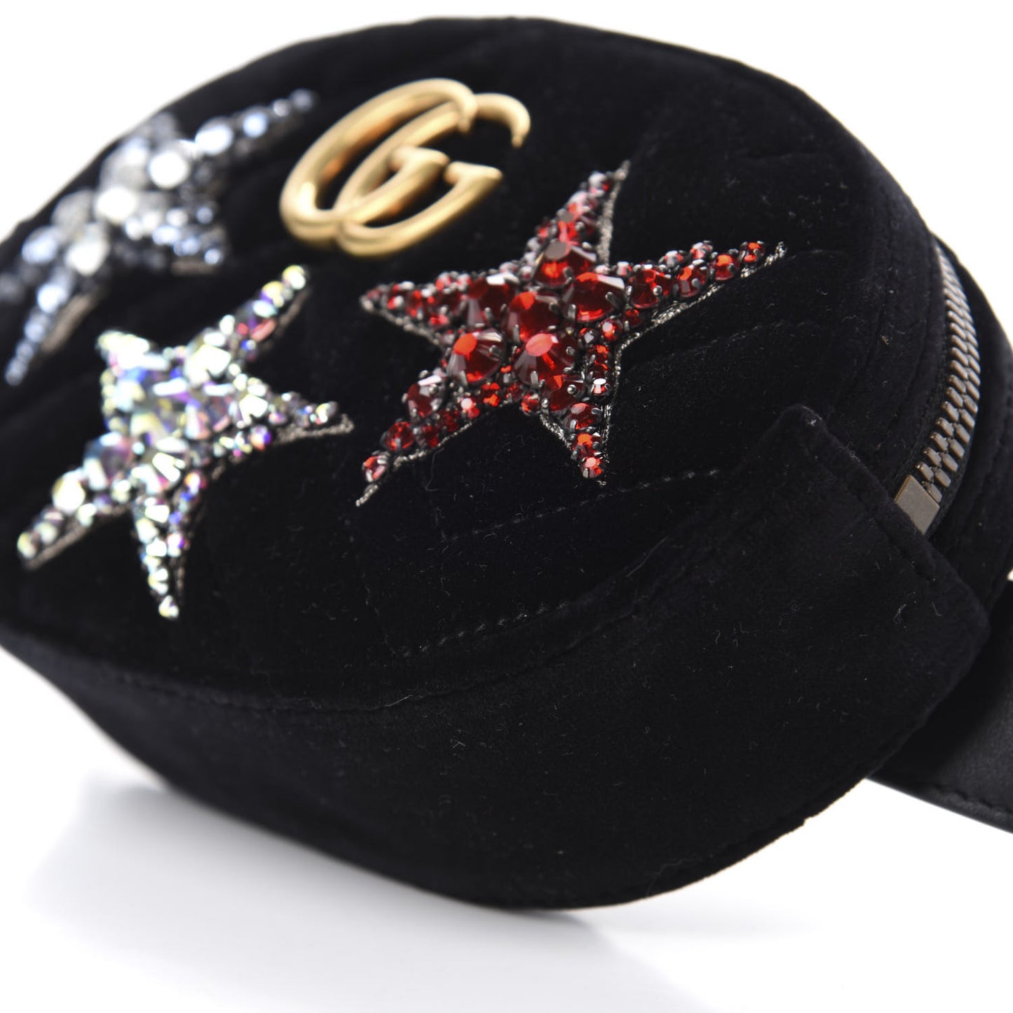 Velvet Matelasse Crystal Star GG Marmont Belt Bag 95 38 Black