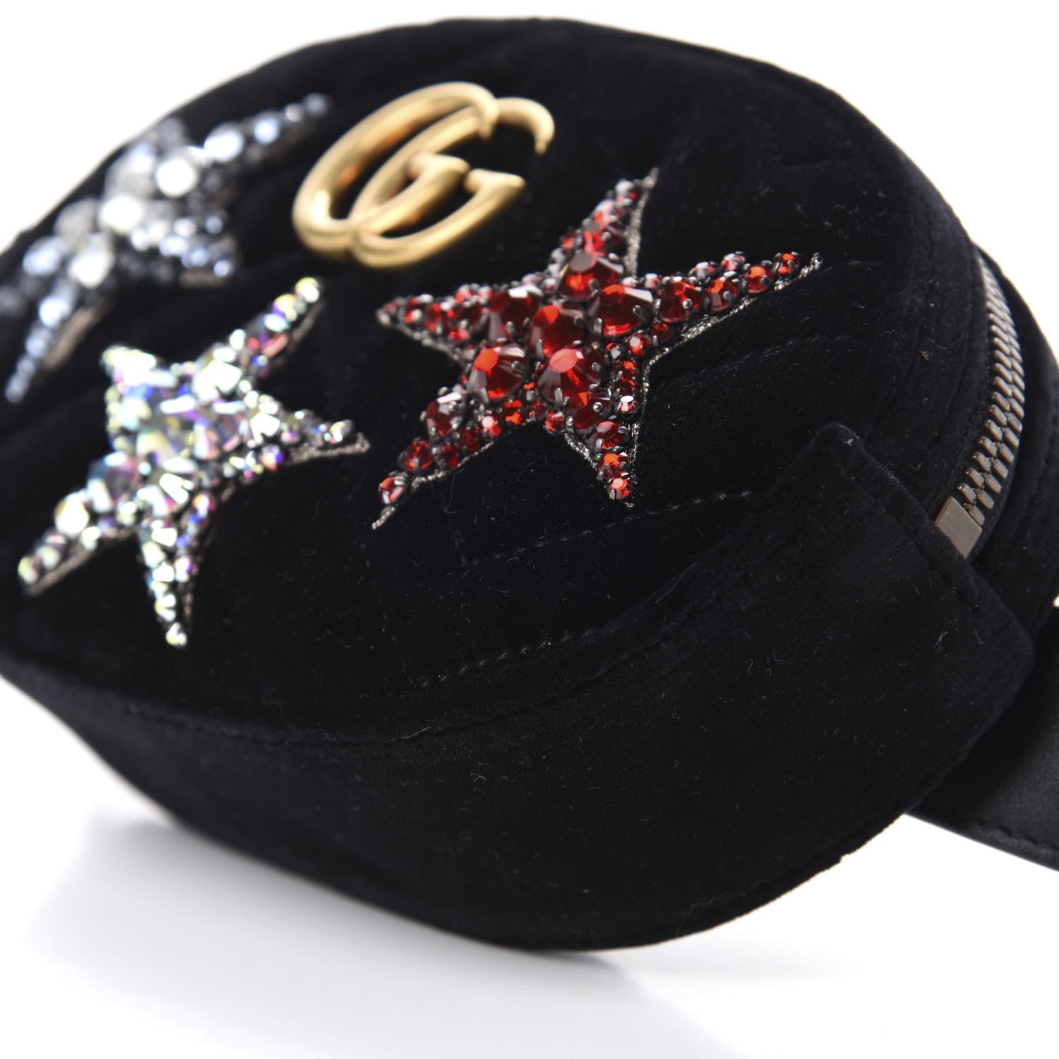 Gucci Velvet Matelasse Crystal Star GG Marmont Belt Bag 95 38 Black 7 of 11