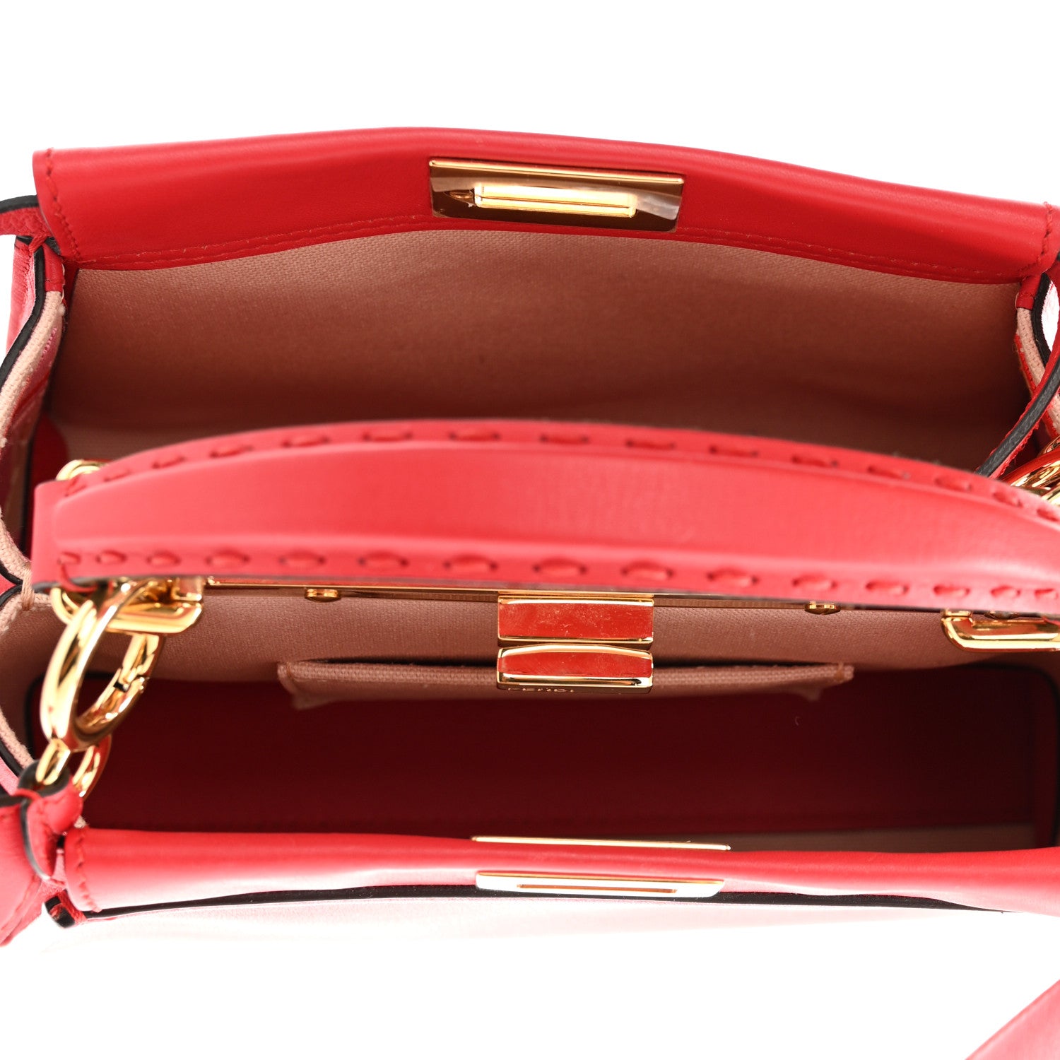 Fendi Vitello Seta Canvas FF Embroidered Mini Peekaboo Iconic Satchel Rosso Cardinale Multicolor 6 of 11