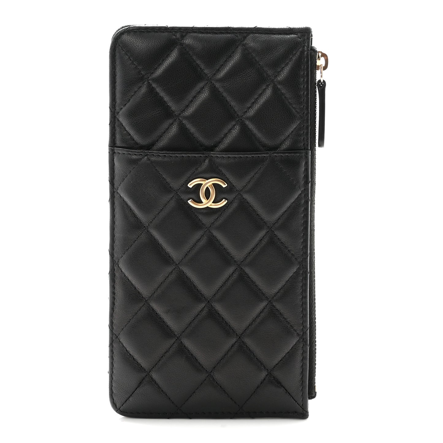 Lambskin Quilted Egyptian Amulet Classic Flat Wallet Pouch Black