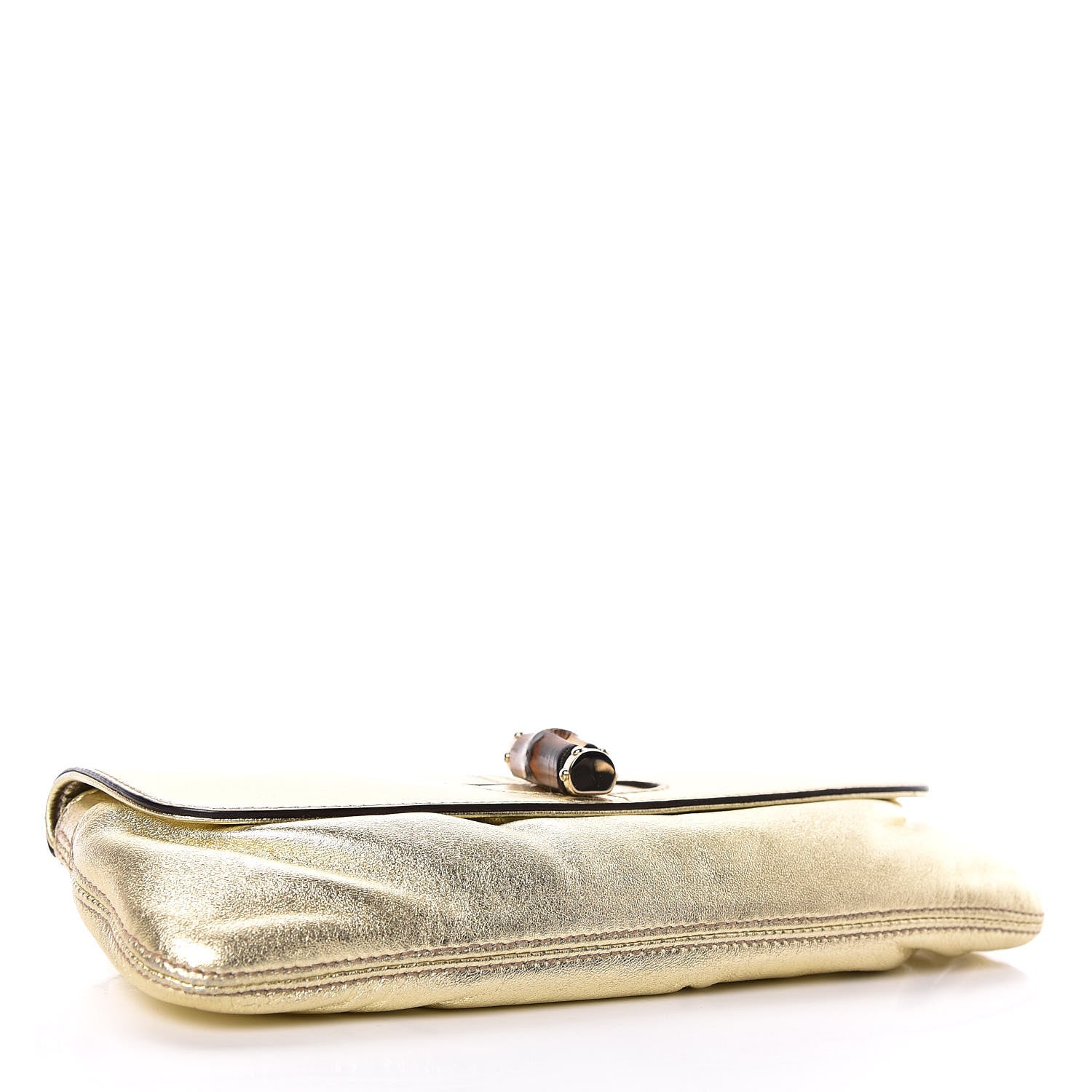 Gucci Metallic Calfskin Satin Bamboo Clutch Argento 4 of 7
