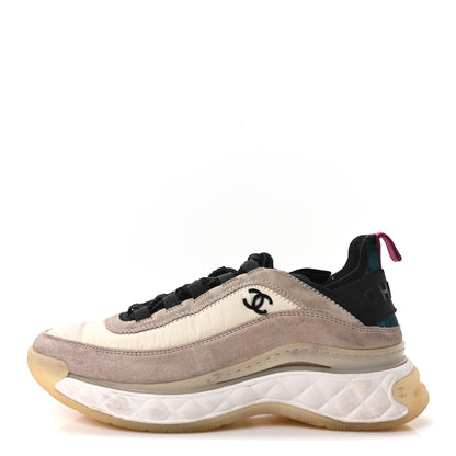 Chanel Suede Calfskin Nylon Grosgrain CC Sneakers 37 Beige Pink 1 of 9