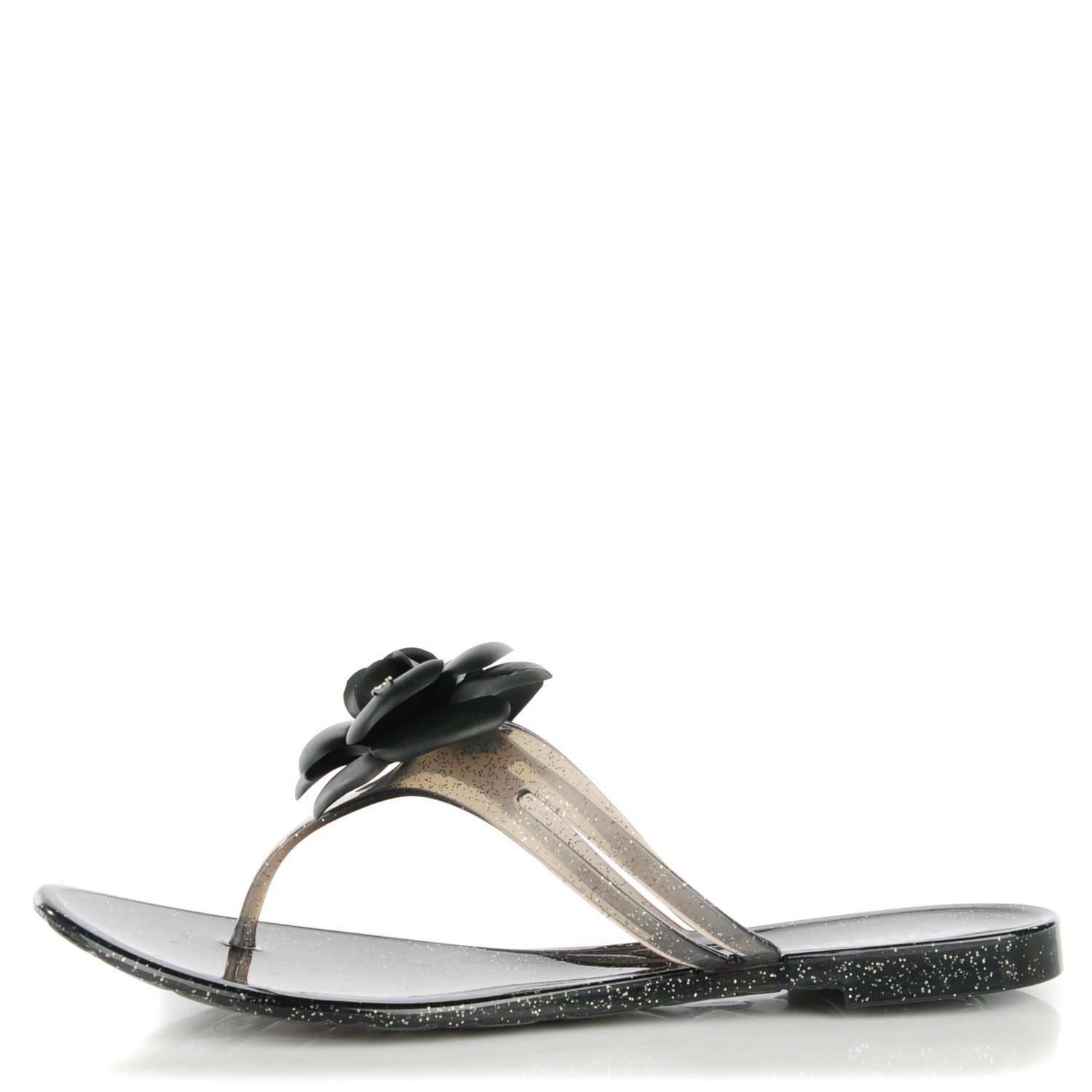 Chanel Jelly Camellia Thong Sandals 39 Black 1 of 7