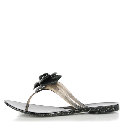 Chanel Jelly Camellia Thong Sandals 39 Black 1 of 7