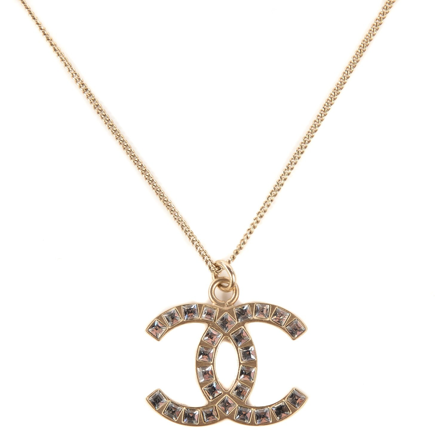 Chanel Crystal Baguette CC Necklace Light Gold 1 of 6