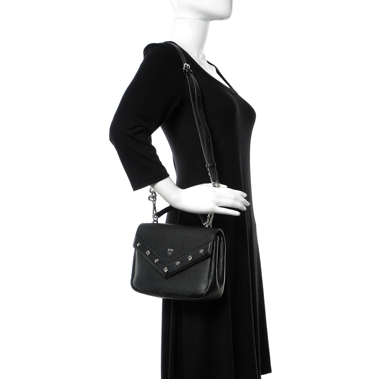 Metallic Grained Calfskin Studded Mini Catherine Crossbody Bag Black
