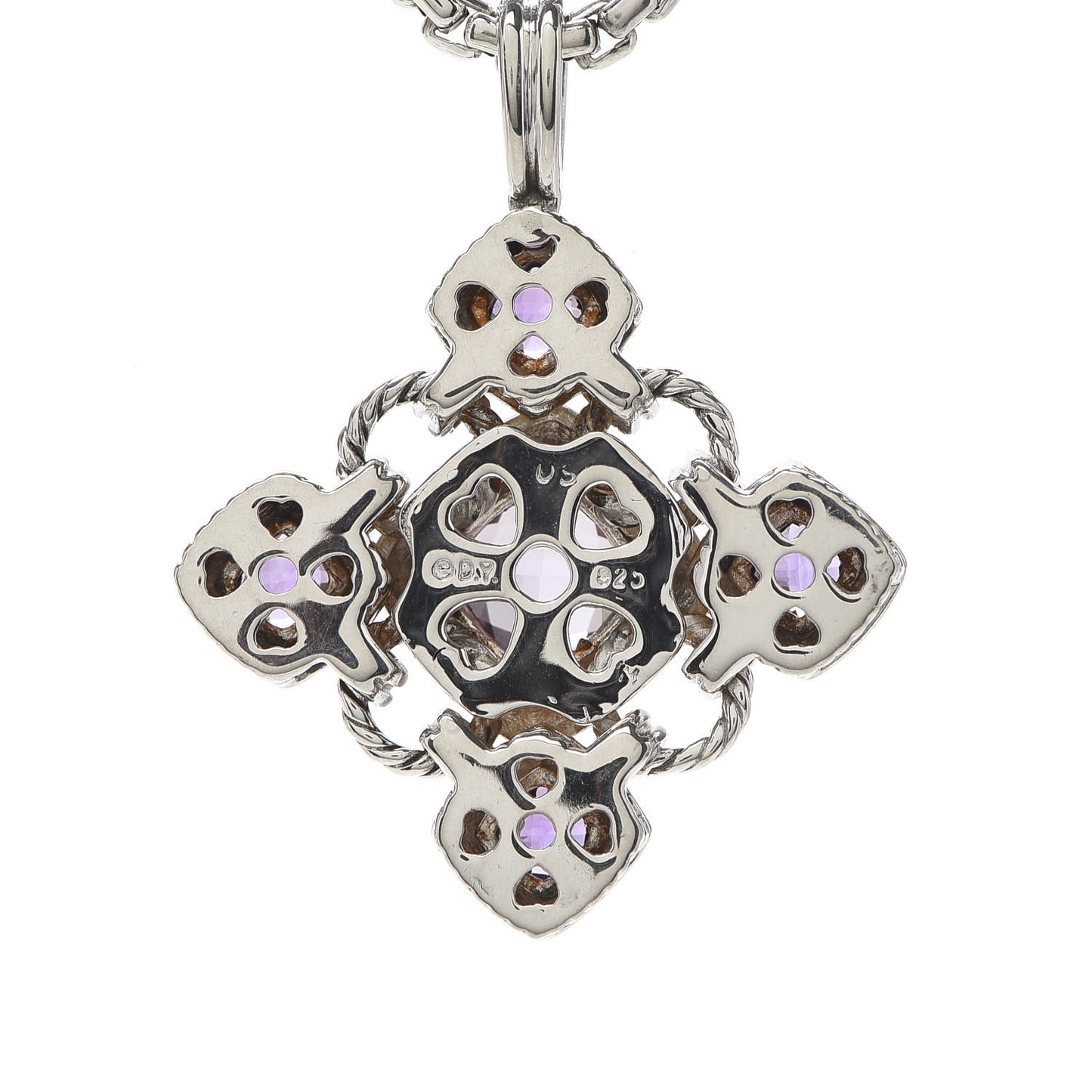 Sterling Silver 14K Yellow Gold Amethyst Renaissance Cross Pendant Necklace