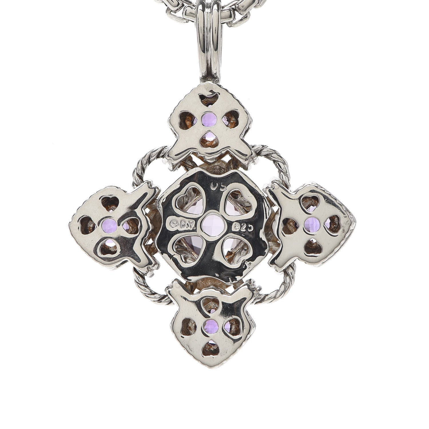 David Yurman Sterling Silver 14K Yellow Gold Amethyst Renaissance Cross Pendant Necklace 5 of 5