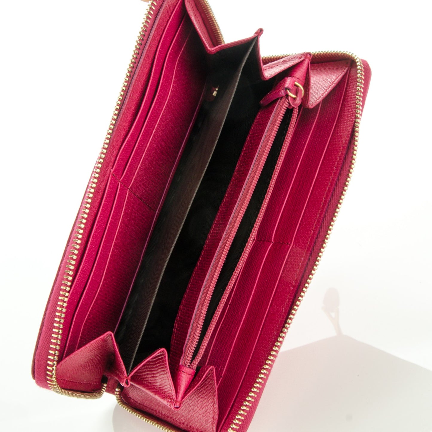 Calfskin Textured ChYc Zip Around Wallet Fuchsia