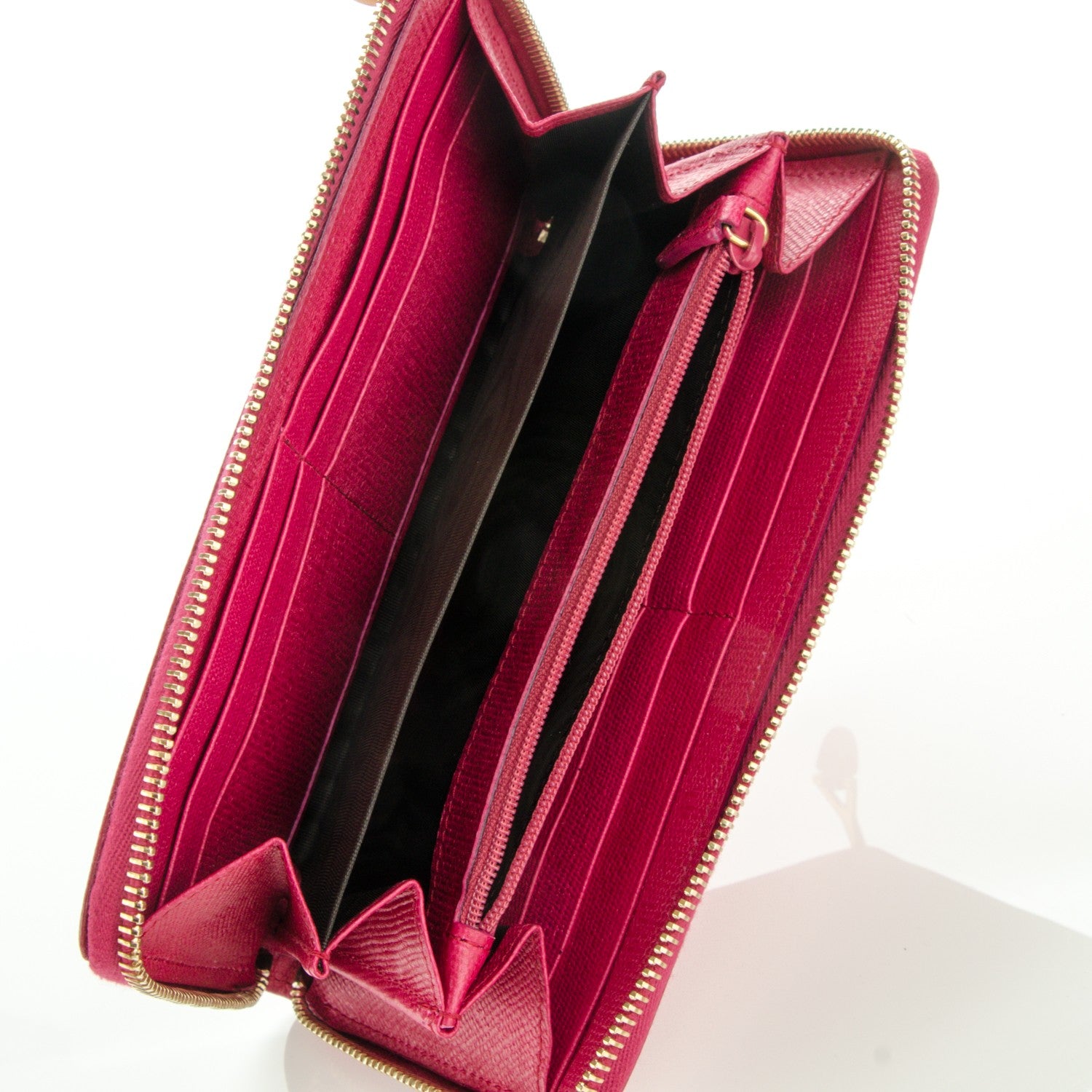 Saint Laurent Calfskin Textured ChYc Zip Around Wallet Fuchsia 5 of 6