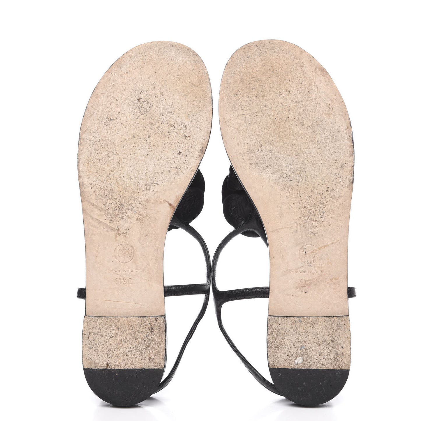Lambskin Camellia Thong Sandals 41.5 Black