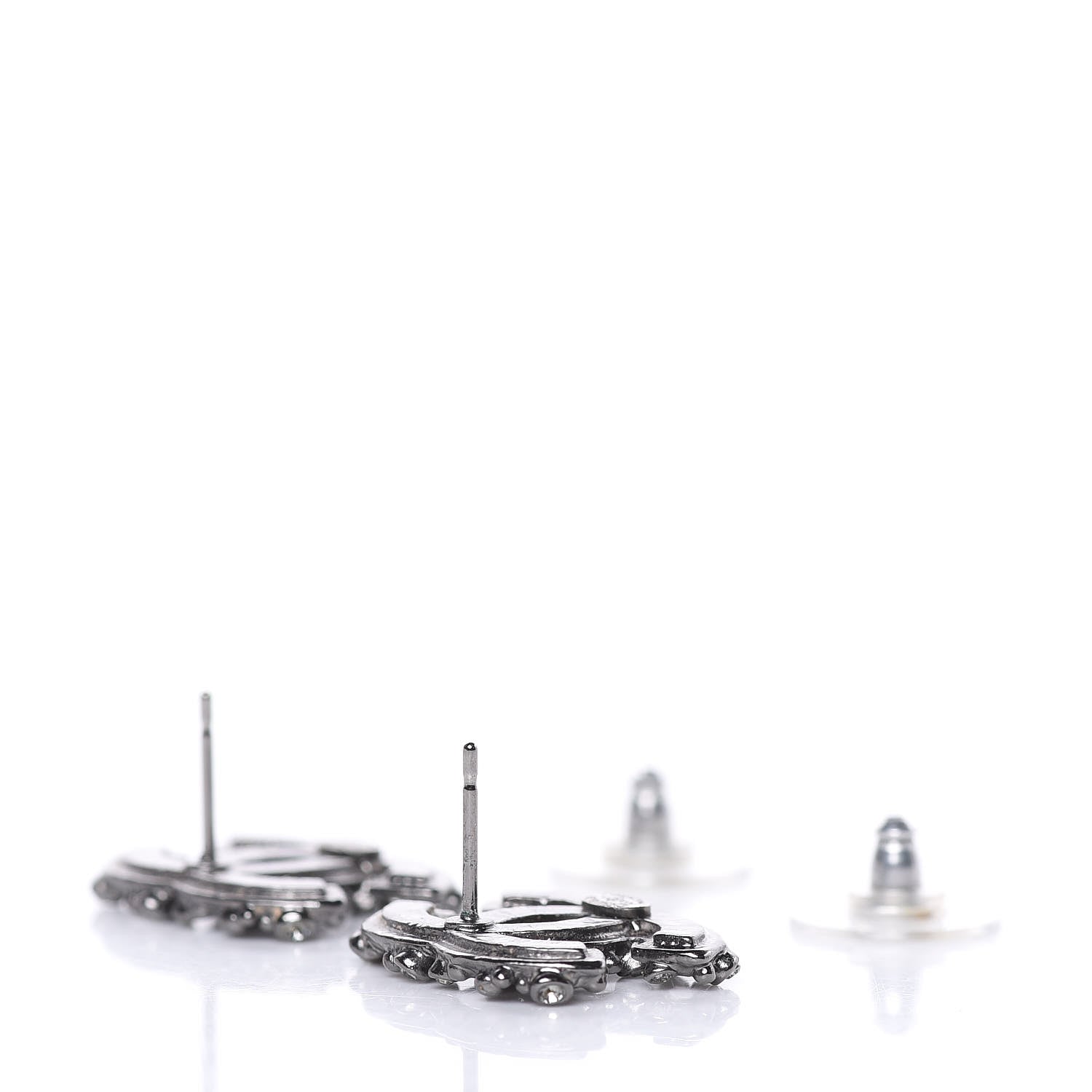 Chanel Enamel Crystal CC Earrings Ruthenium 3 of 5