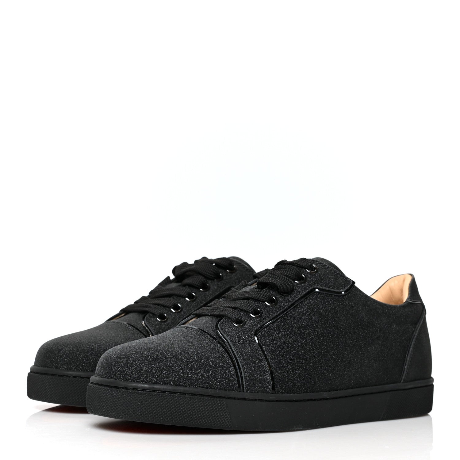 Christian Louboutin Glitter Calfskin Vieira Flat Sneakers 37.5 Black 3 of 8