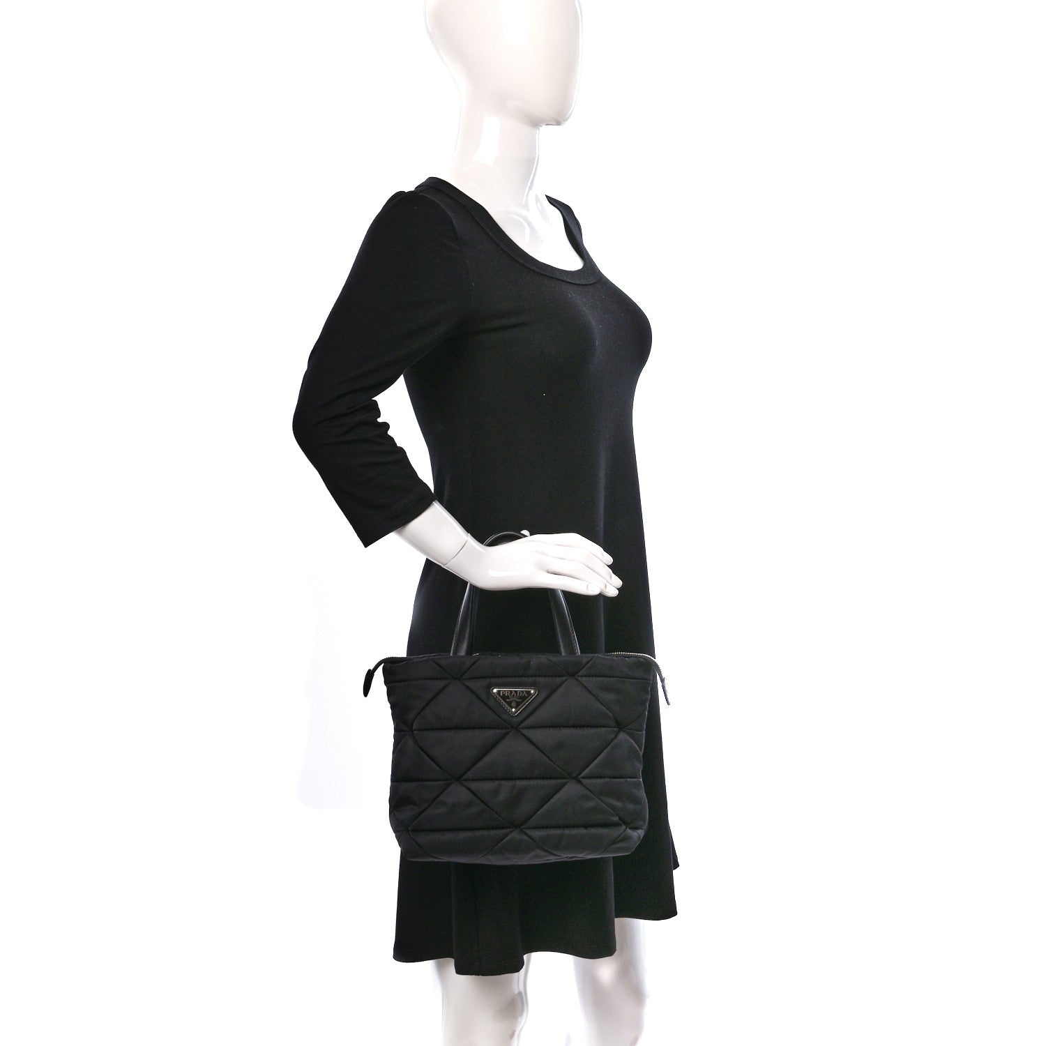 Prada Re-Nylon Nappa Triangle Quilted Padded Double Handled Zip Pocket Tote Black 2 of 8