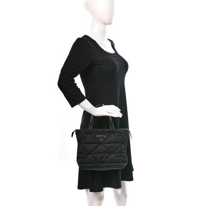 Prada Re-Nylon Nappa Triangle Quilted Padded Double Handled Zip Pocket Tote Black 2 of 8