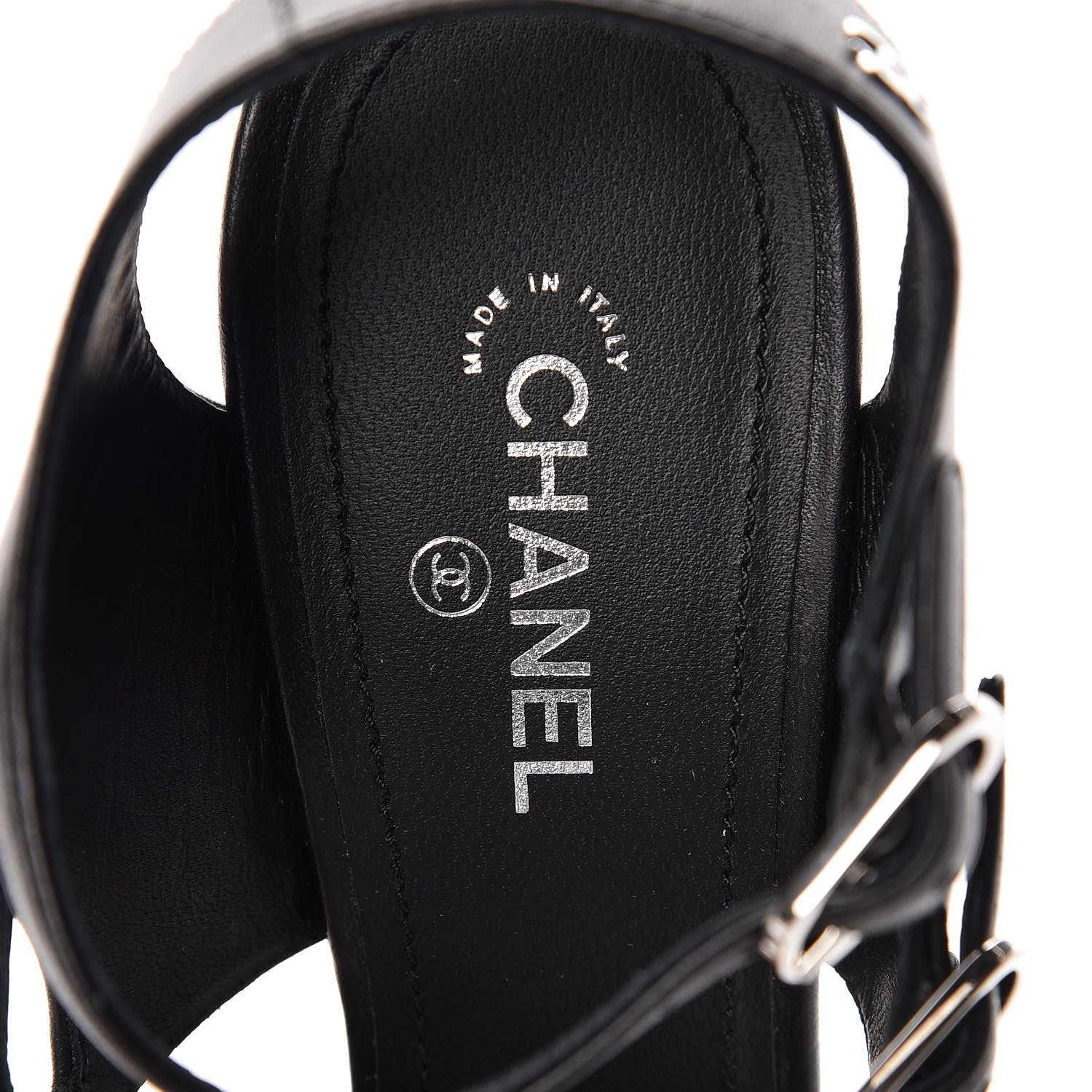 Chanel Lambskin CC Heel Sandals 37.5 Black 6 of 9