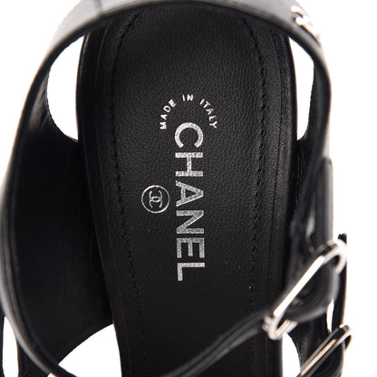 Chanel Lambskin CC Heel Sandals 37.5 Black 6 of 9