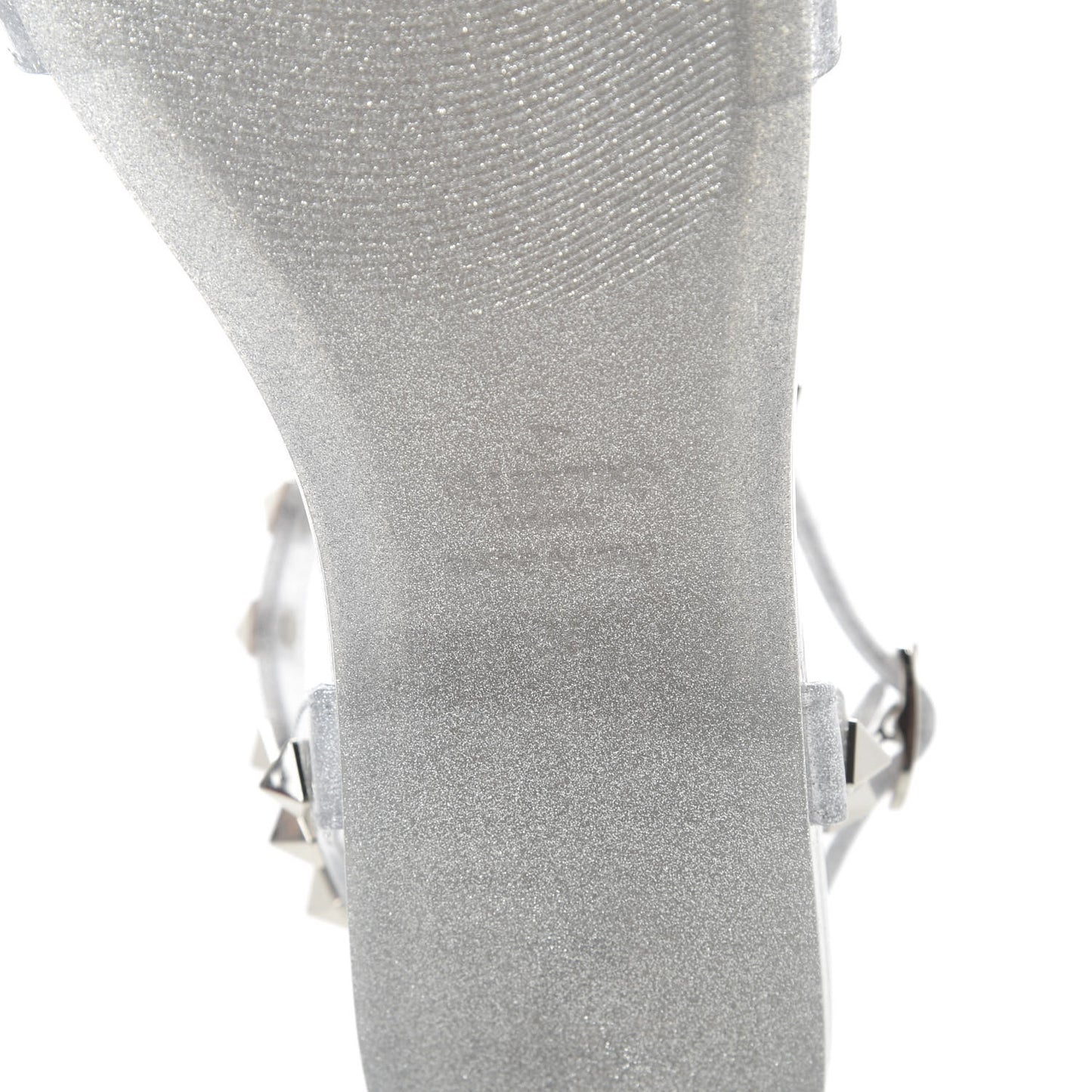 PVC Jelly Glitter Rockstud T-Strap Slingback Flat Sandals 35 Silver