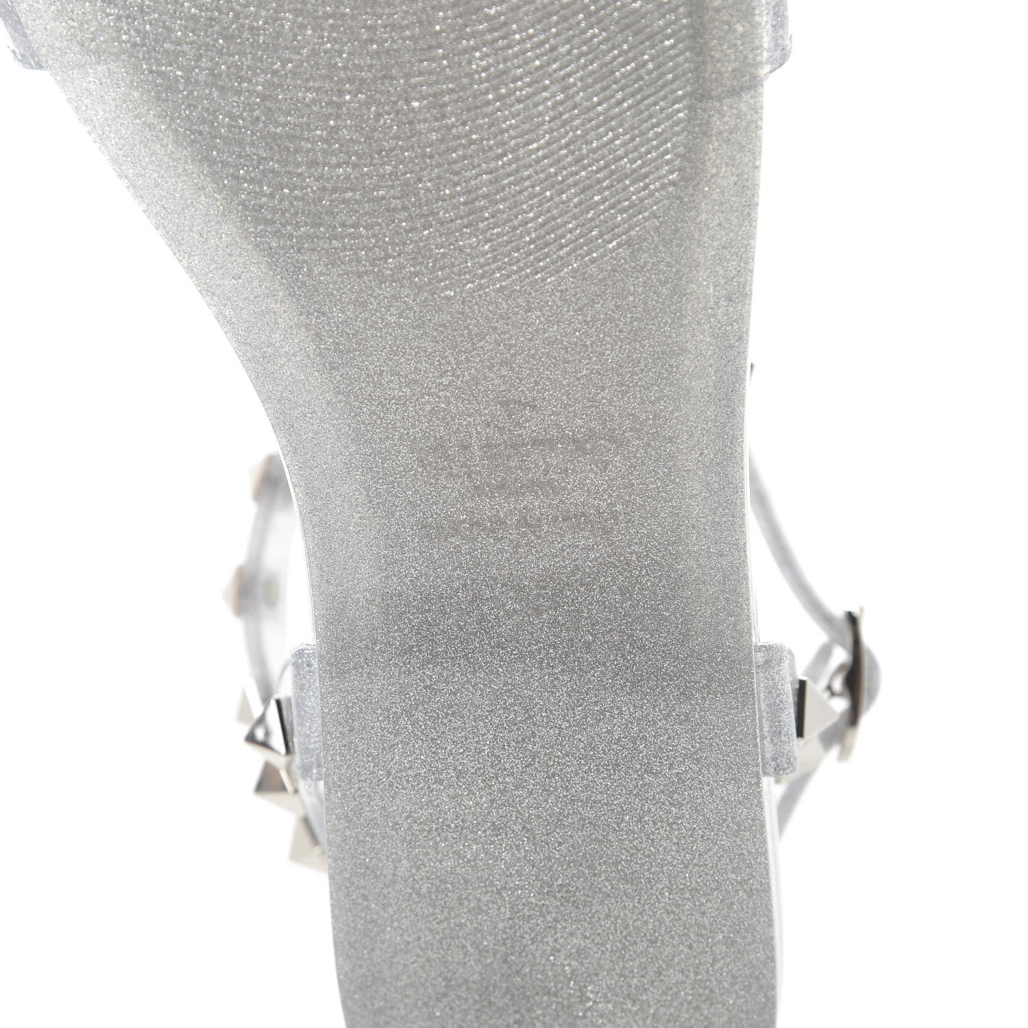 Valentino Garavani PVC Jelly Glitter Rockstud T-Strap Slingback Flat Sandals 35 Silver 6 of 8