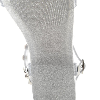 Valentino Garavani PVC Jelly Glitter Rockstud T-Strap Slingback Flat Sandals 35 Silver 6 of 8