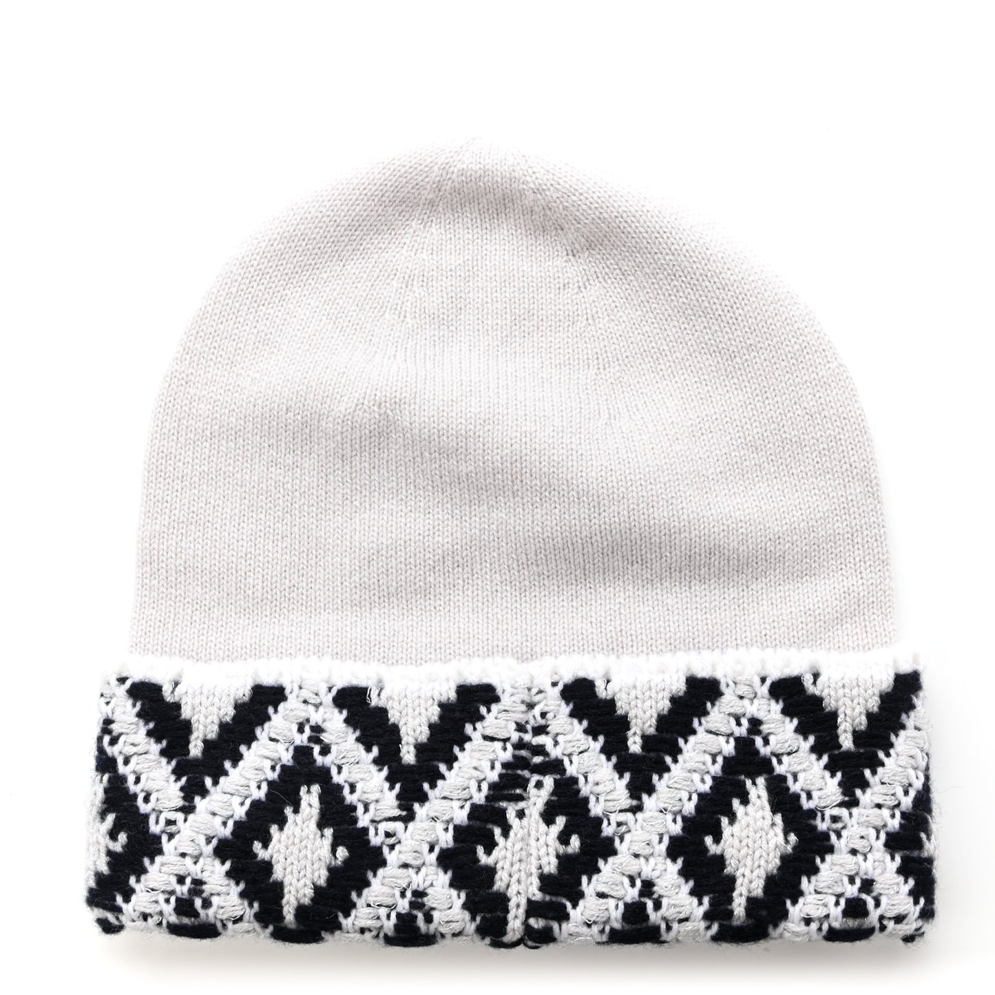 Cashmere Blend CC Beanie Hat White Navy Blue