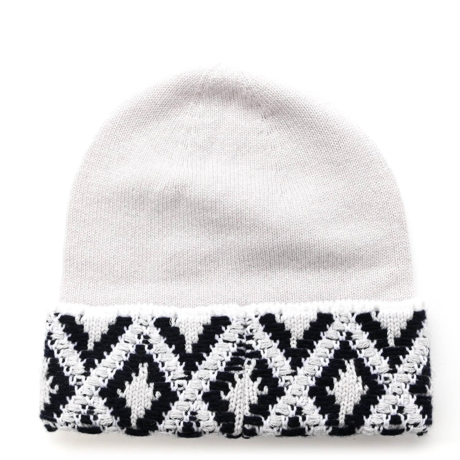 Chanel Cashmere Blend CC Beanie Hat White Navy Blue 3 of 5