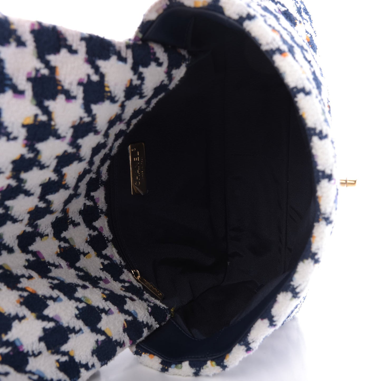 Tweed Quilted Large 19 Flap Ecru Navy Blue Multicolor