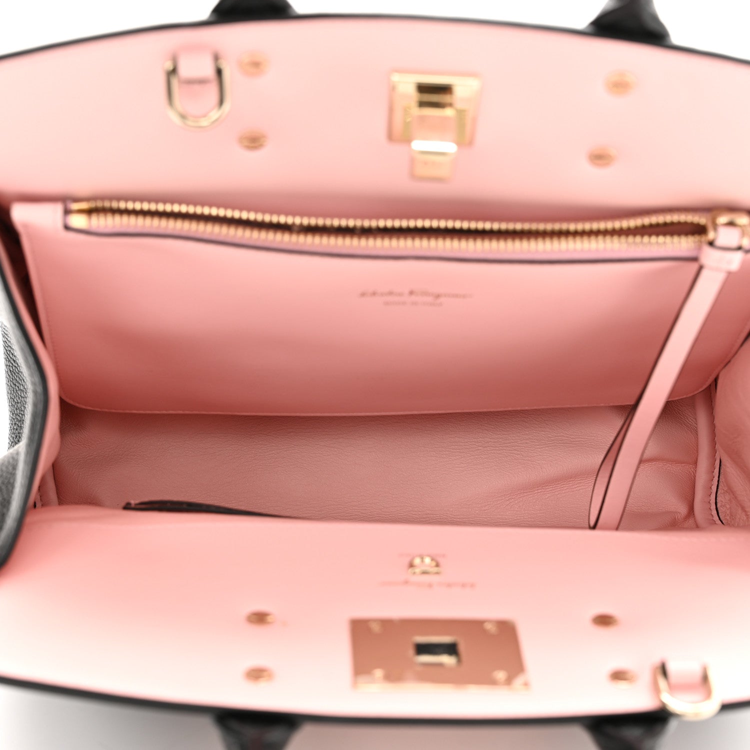 Salvatore Ferragamo Calfskin Studio Top Handle Bag Black Pink 5 of 10