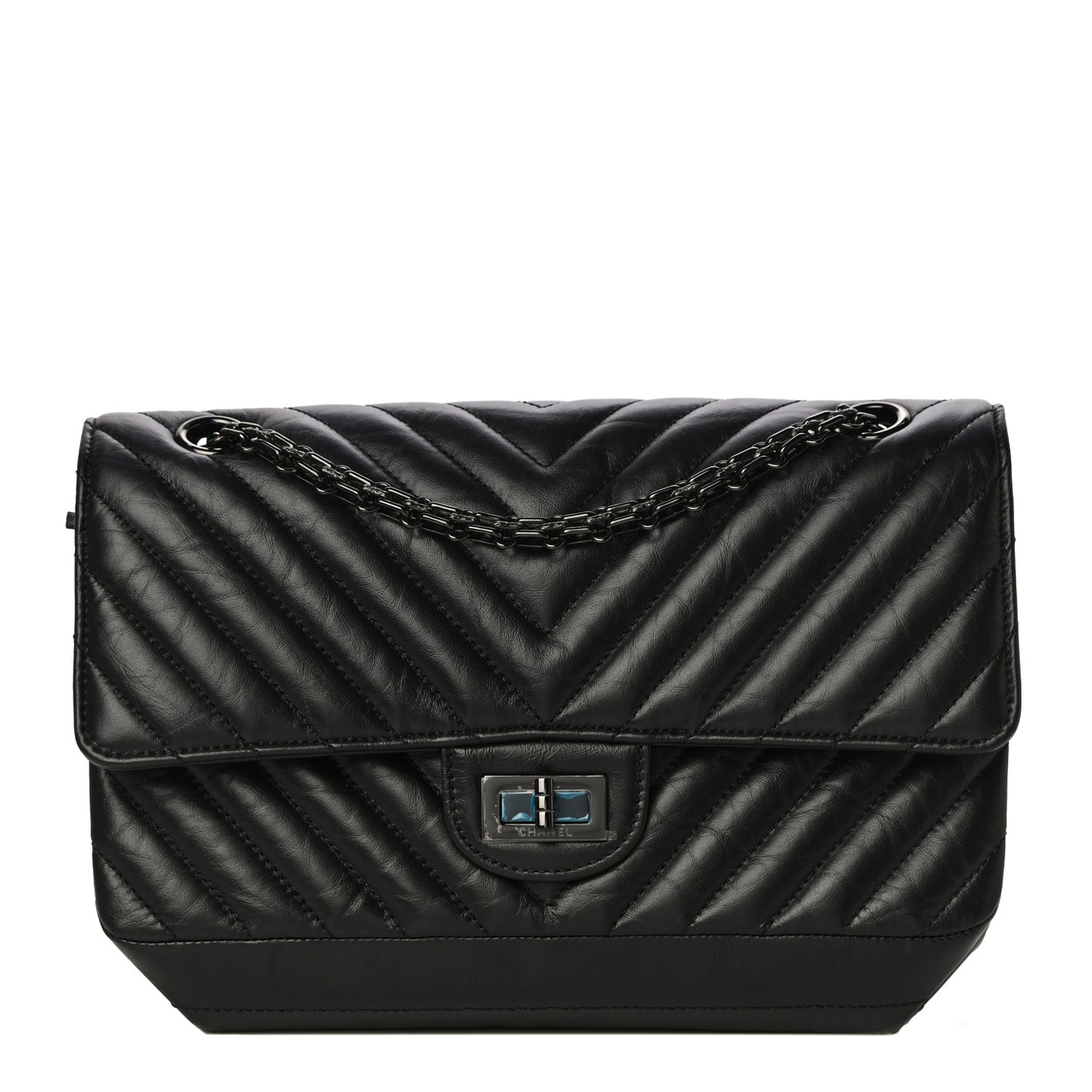 Aged Calfskin Chevron Quilted 2.55 Reissue 225 Flap So Black