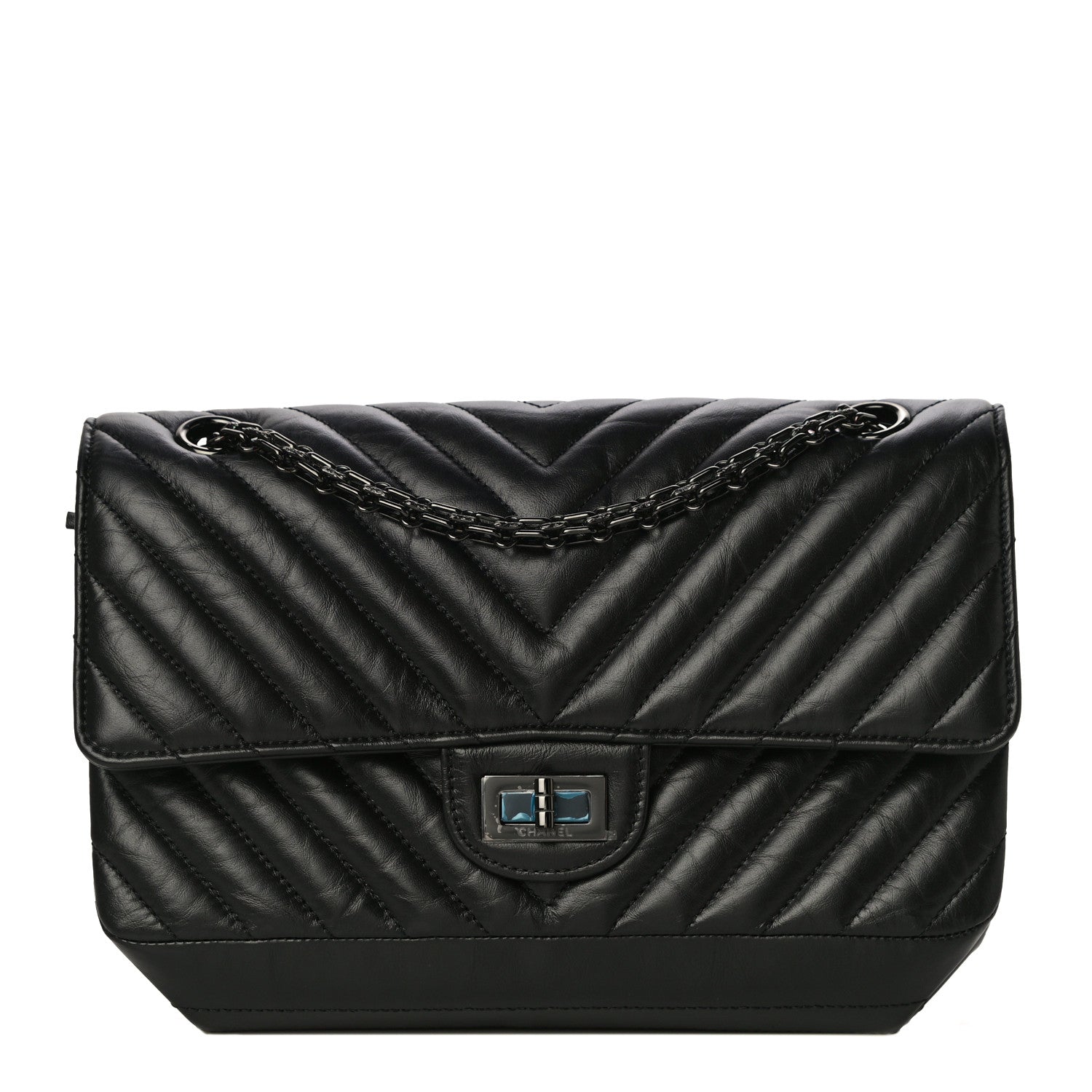 Chanel Aged Calfskin Chevron Quilted 2.55 Reissue 225 Flap So Black 1 of 13